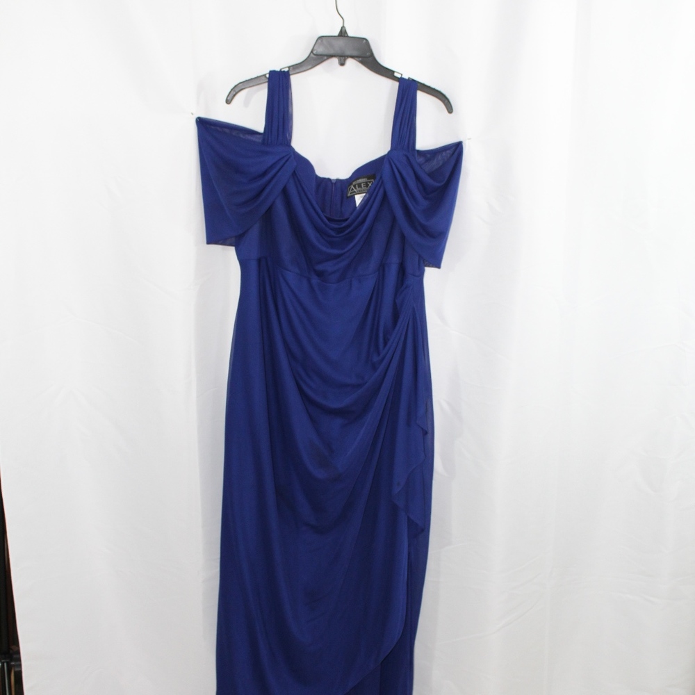 ROYAL BLUE Cold-Shoulder Draped Gown